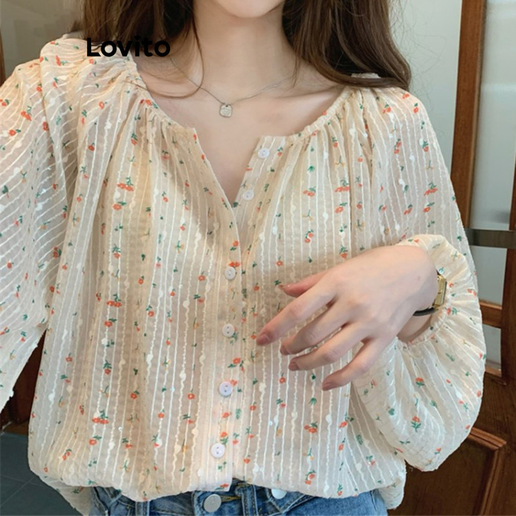 Lovito เสื้อเบลาส์ผู้หญิง ลายดอกไม้ สไตล์ลำลอง LNE27079 (หลากสี)