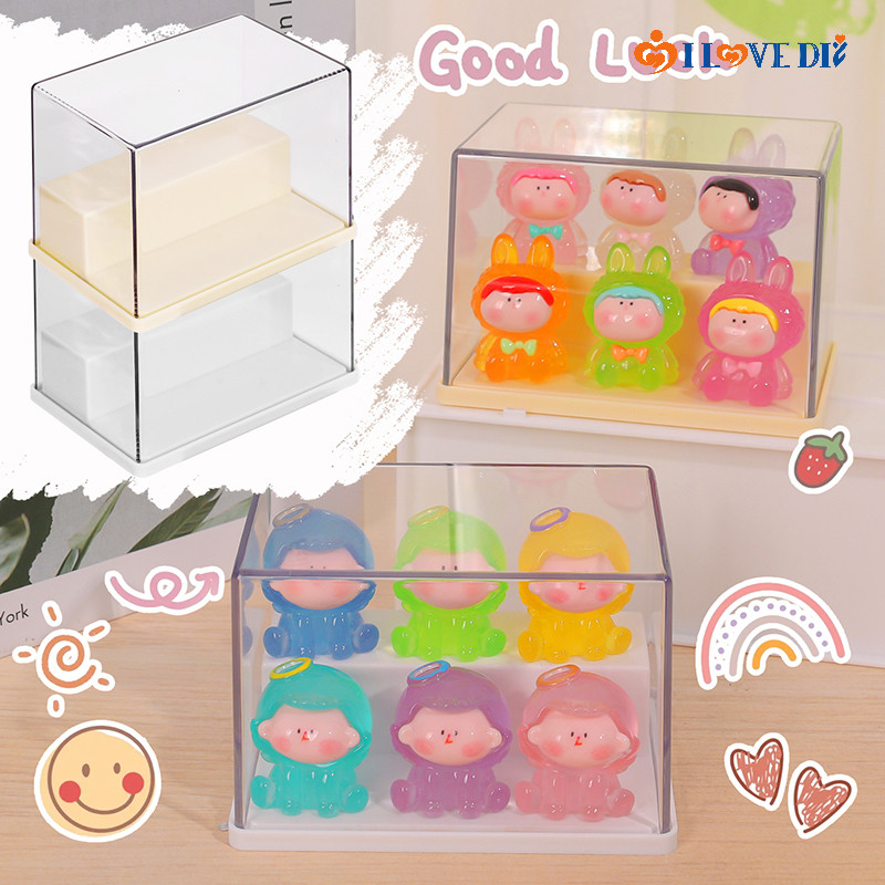 สะดวก วางซ้อนกันได้การ์ตูนของเล่นตุ๊กตากันฝุ่นคอลเลกชันกล่อง-โปร่งใสอะนิเมะตัวละครรุ่นสองชั้นแสดงกรณี
