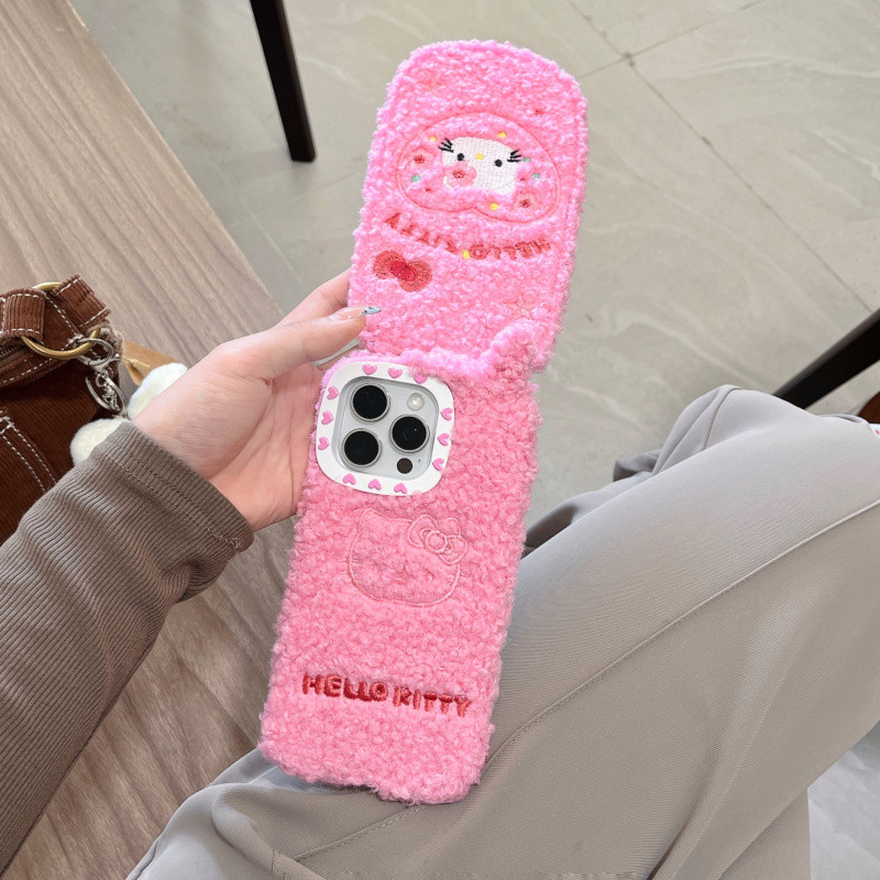 Flip up กระจกแต่งหน้าการ์ตูนแมวตุ๊กตาสําหรับiPhone 16 15 14 13 12 11 Pro Maxปลอกสนุกตุ๊กตาปกอ่อนสําหรับiPhone15Promaxกรณี