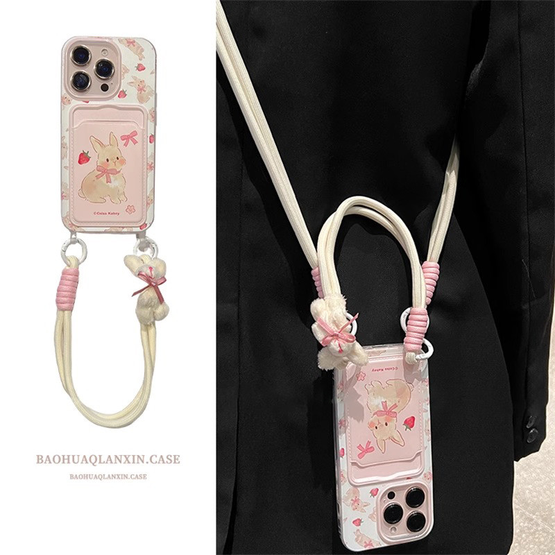เคส KB518 สำหรับ iPhone 16 Pro Max 15 Pro 14 plus 13 pro max 12 11 XS Max XR X 7 8 Plus SE2 SE3 เคสกันตกพร้อมเชือกคล้อง แฟชั่นเรียบง่าย การ์ตูนสาวน่ารัก เคสป้องกันโทรศัพท์