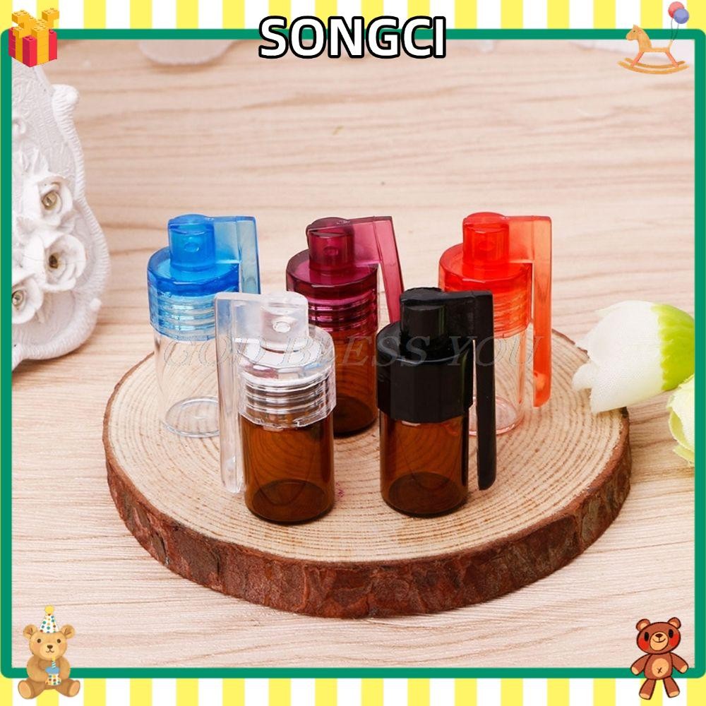 Songci กล่องยาแบบพกพาสีสุ่มแก้ว Vial ภาชนะเก็บ