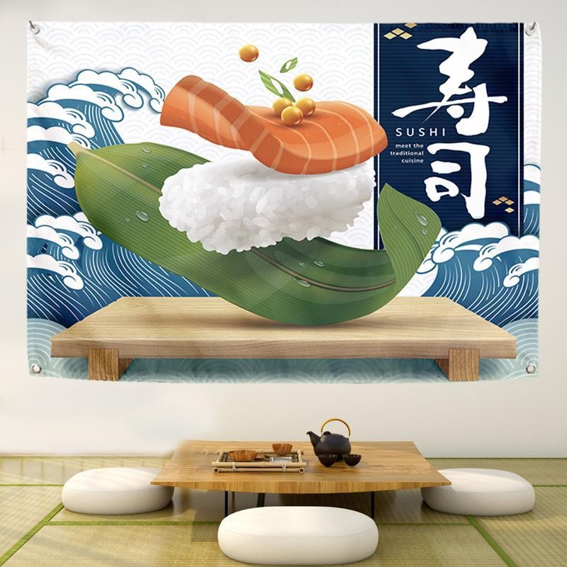 Agirl ผ้าซูชิสไตล์ญี่ปุ่นผ้าพื้นหลังตกแต่งผนังร้านอาหารญี่ปุ่นและเกาหลีร้านซูชิฉากกั้นห้องครัวผ้าแขวนม่านแขวนฮวงจุ้ย