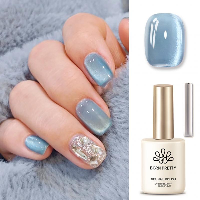 Born PRETTY Sea Blue Cat Eyes Magnetic Gel Polish Glitter กึ่งถาวร UV LED เล็บเคลือบเงา 15ml