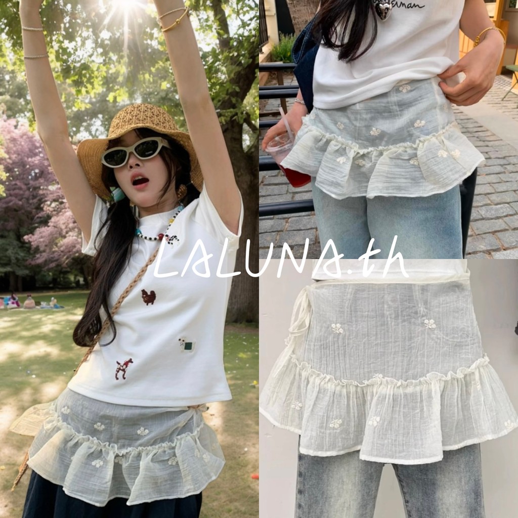 Lln🍑พร้อมส่ง🍑2025 สไตล์ใหม่เวอร์ชั่นเกาหลีแฟชั่นทุกการแข่งขัน อิน หวานสไตล์ลูกไม้ดอกไม้ผายลมผ้าม่านกระโปรง