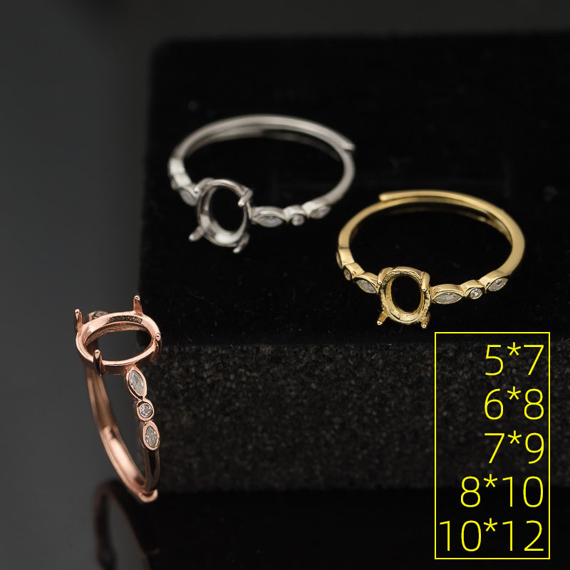 แหวนเงิน S925 สำหรับผู้หญิง ตัวเรือนเปล่า ประดับเพชรละเอียด สี่กรงเปิดปาก ขนาด 5*7 6*8 7*9 8*10 10*1