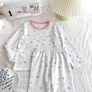 [ผ้าฝ้าย 95% Lycra] ชุดนอนเด็กชุดเด็กผู้หญิง 200g Four Seasons Lycra Loungewear ฤดูใบไม้ผลิฤดูร้อนแขนยาว-0321