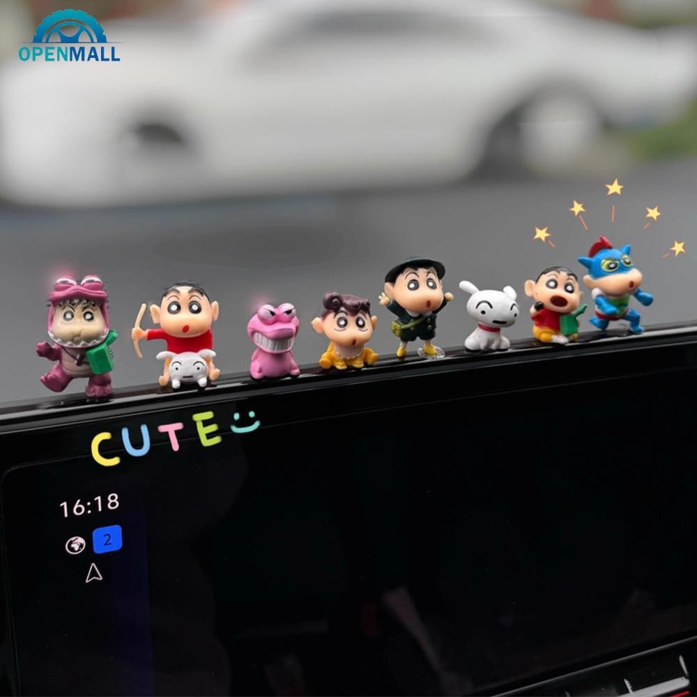 Openmall 8 ชิ้น/เซ็ต Crayon Shin-chan ตลก Pose รูปคอนโซลกลางรถแดชบอร์ด Navigator หน้าจอตกแต่งการ์ตูนเครื่องประดับอุปกรณ์ตกแต่งภายอัตโนมัติ D6K5