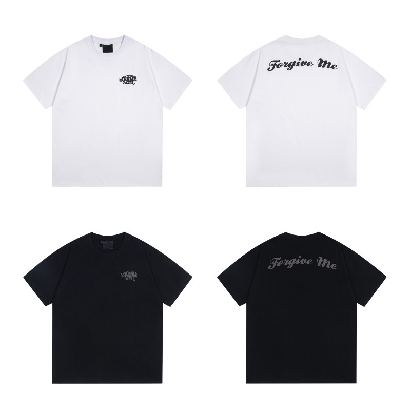 Syna World Simple Front Back Letter พิมพ์เสื้อยืดแขนสั้นหลวมผ้าฝ้ายแท้