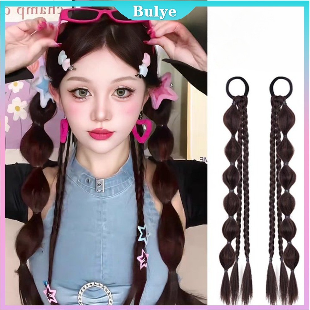 (เรือจากประเทศไทย) Y2k Girls Boxing Twist Braided Wigs Colourful High Ponytail Twisted Bubble Extension