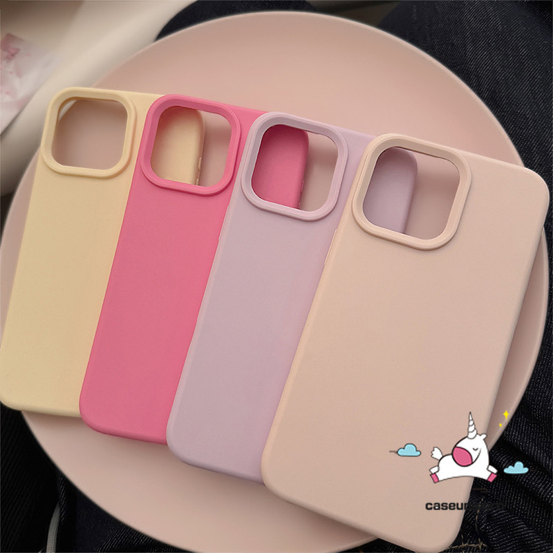 Simple Candy สีทึบสําหรับ IPhone Air 17 16E 15 16 13 11 14 12 Pro Max 14 16 15 Plus 15 16 13 14 Pro อินเทรนด์หรูหราซิลิโคนเหลวผิวรู้สึกนุ่ม Anti-fall กรณี