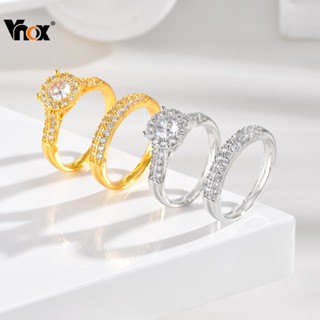 Vnox สองแถวZircon Cubicแหวนแต่งงานสองชิ้นสําหรับผู้หญิง,ชุบท…
