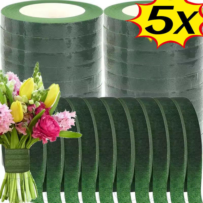 20m เทปกระดาษสีเขียวเข้มสําหรับ Florists, ดอกไม้แฮนด์เมดและมัดช่อดอกไม้, เทปดอกไม้ยืดหยุ่นมีกาวในตัว
