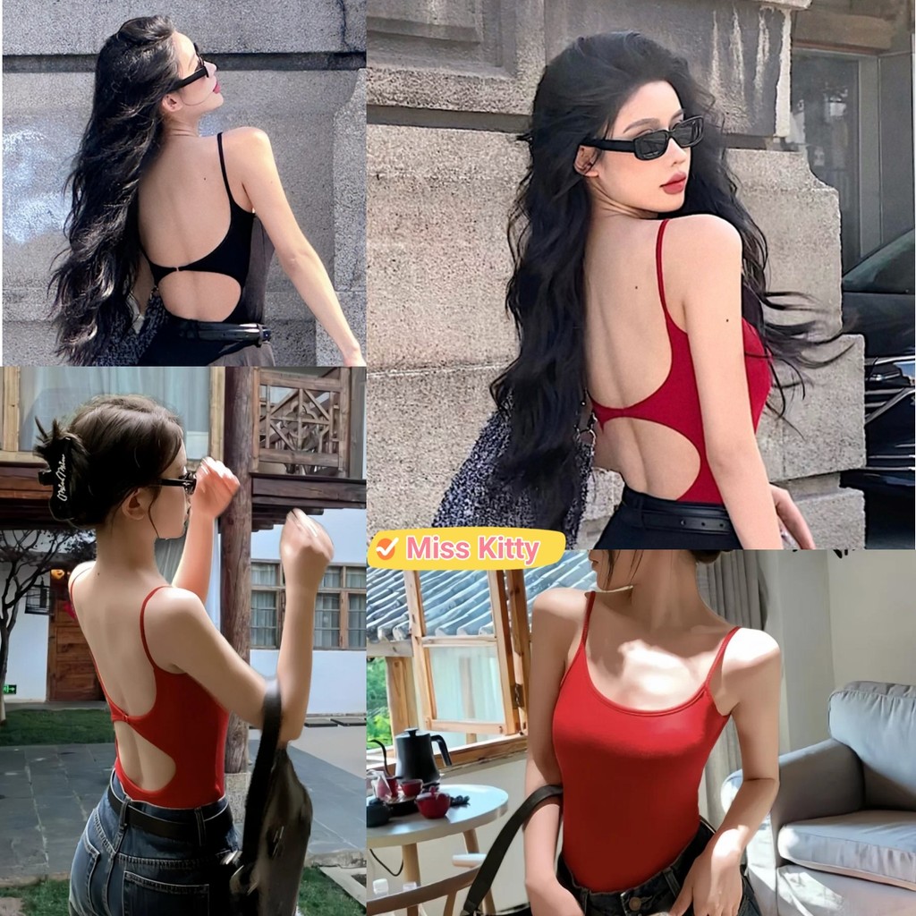 🎀Miss Kitty❤️​พร้อมส่ง ชุดบอดี้สูท มีฟองน้ำ ทรงรัดรูปสไตล์เกาหลี  ผ้าร่อง สายเดี่ยว เว้าหลังแซ่บๆ "FY2634-1"