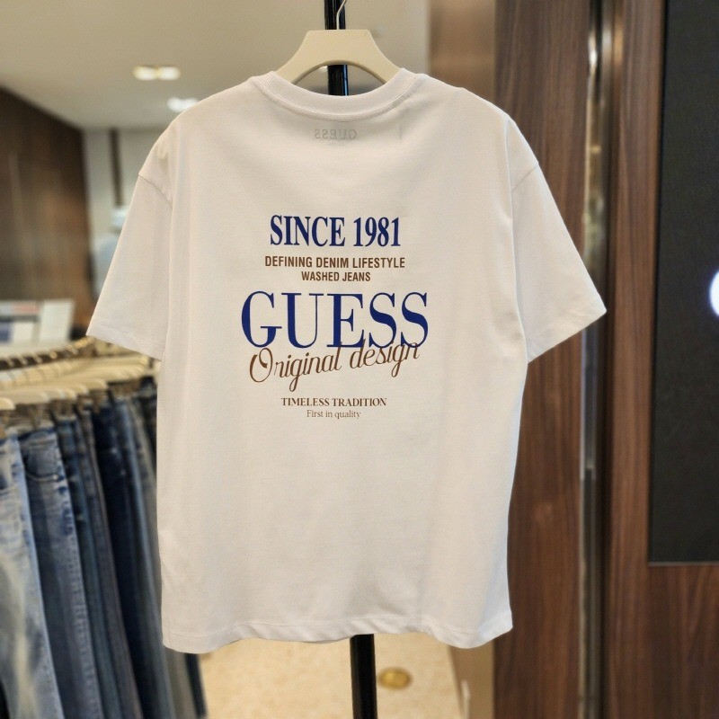 แฟชั่น GUESS ตั้งแต่1981 พิมพ์ 200GSM ผ้าฝ้ายคุณภาพสูงลูกเรือคอผู้ชายและผู้หญิงเสื้อยืดแขนสั้น MP2K7