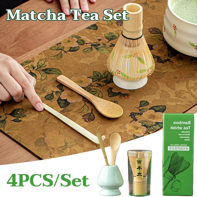 4 in 1 Matcha ชุดไม้ไผ่ Whisk ช้อนชาชามเซรามิค Home Tea-making เครื่องมืออุปกรณ์เสริม Hera茶茶具