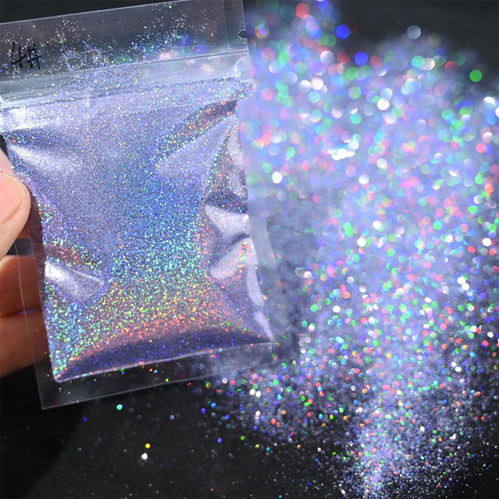 เลเซอร์ Holographic Rainbow Nail Glitter 0.2MM Sparkly Nails Glitter Powder DIY ตกแต่งเล็บ