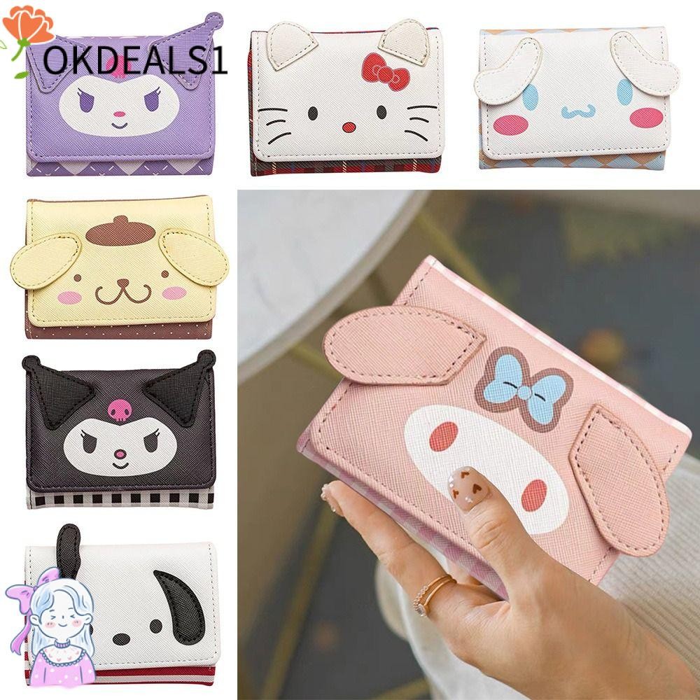 SANRIO Dealshop กระเป๋าใส่เหรียญ,การ์ตูนSanrio Hello Kitty Melody Kuromi Cinnamoroll Tripleพับกระเป๋าสตางค์,กระเป๋าเงินbus ID Holdersเก็บกระเป๋าPUหนังการ์ดผู้ชายผู้หญิง