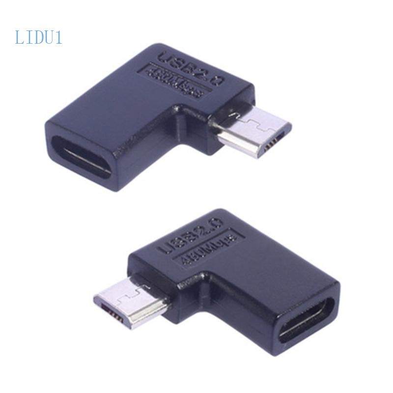 Lidu1 90 องศามุม Micro USB ชาร์จอะแดปเตอร์ MicroUSB to TypeC Converter สําหรับอุปกรณ์ต่างๆ 480Mbps ข้อมูล Transmissi