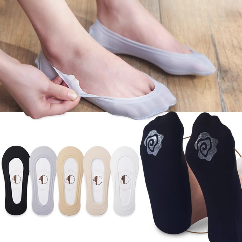 ผ้าไหมน้ําแข็งที่มองไม่เห็นไม่มีรอยต่อถุงเท้าเรือกันลื่นซิลิโคนแต่เพียงผู้เดียวฤดูร้อนผ้าฝ้ายปากตื้นถุงเท้าชิ้นเดียว