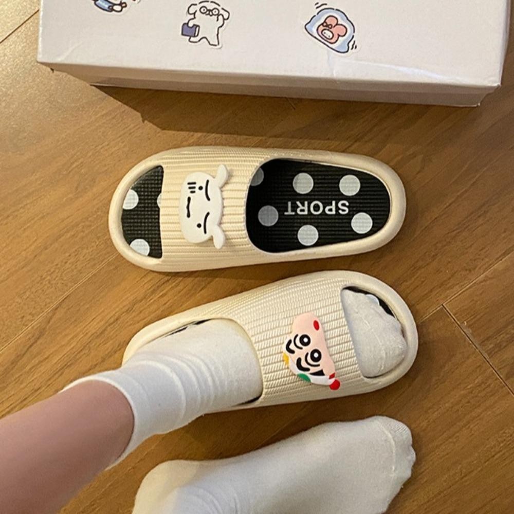 LUXELUNGE รองเท้าแตะเครยอนชินจัง, รองเท้าแตะพื้นหนาเครยอนชินจังการ์ตูน, รองเท้าแตะสไลด์แพลตฟอร์มลายจุดสุนัขน้อยน่ารัก