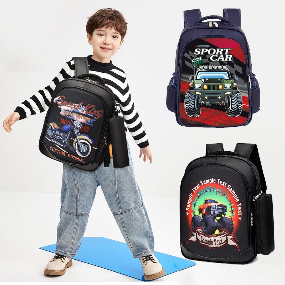 นี่คือคุณภาพระดับพรีเมียม MONSTER TRUCK HOT WHEEL Character Childrens School Backpack for School Boys with Pencil Holder