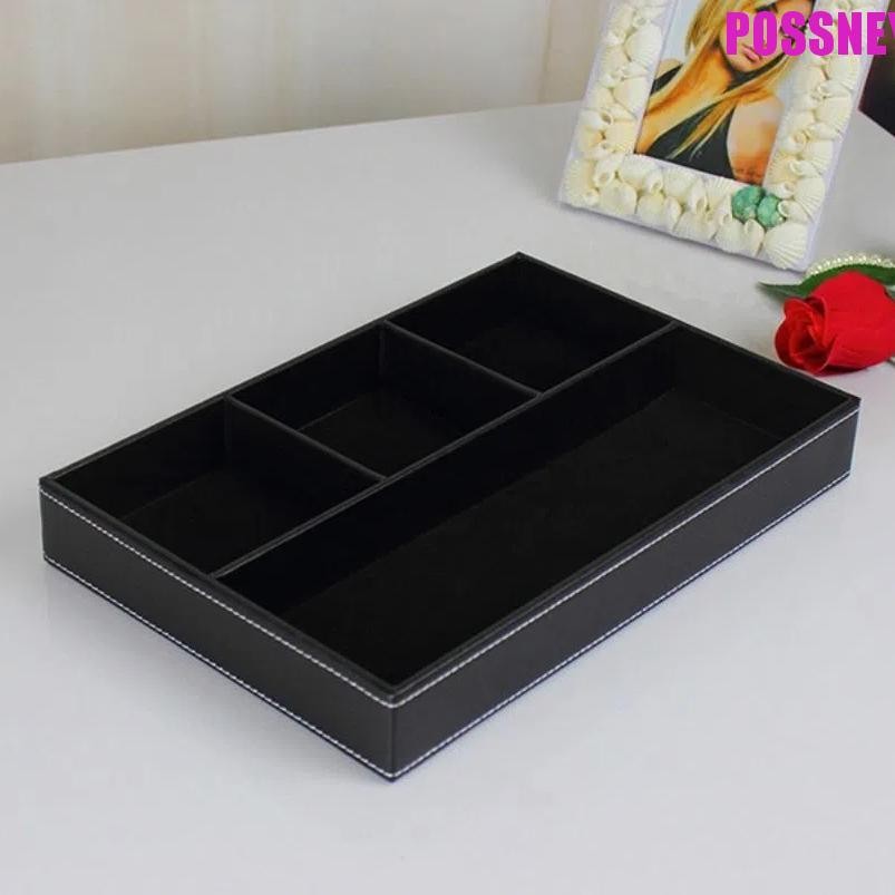 POSSNEY ถาดเก็บของตั้งโต๊ะ, 4 ช่องโต๊ะทนทานลิ้นชัก Organizer,ประหยัดพื้นที่ Multi-Functional Creative Pu หนังกล่องเครื่องประดับสําหรับอุปกรณ์สํานักงาน