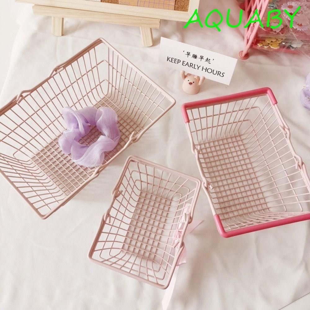 AQUABY Mini Storage Basket, Metal Hollow Shopping Cart Storage, Portable Grocery Cart Model Jewelry 