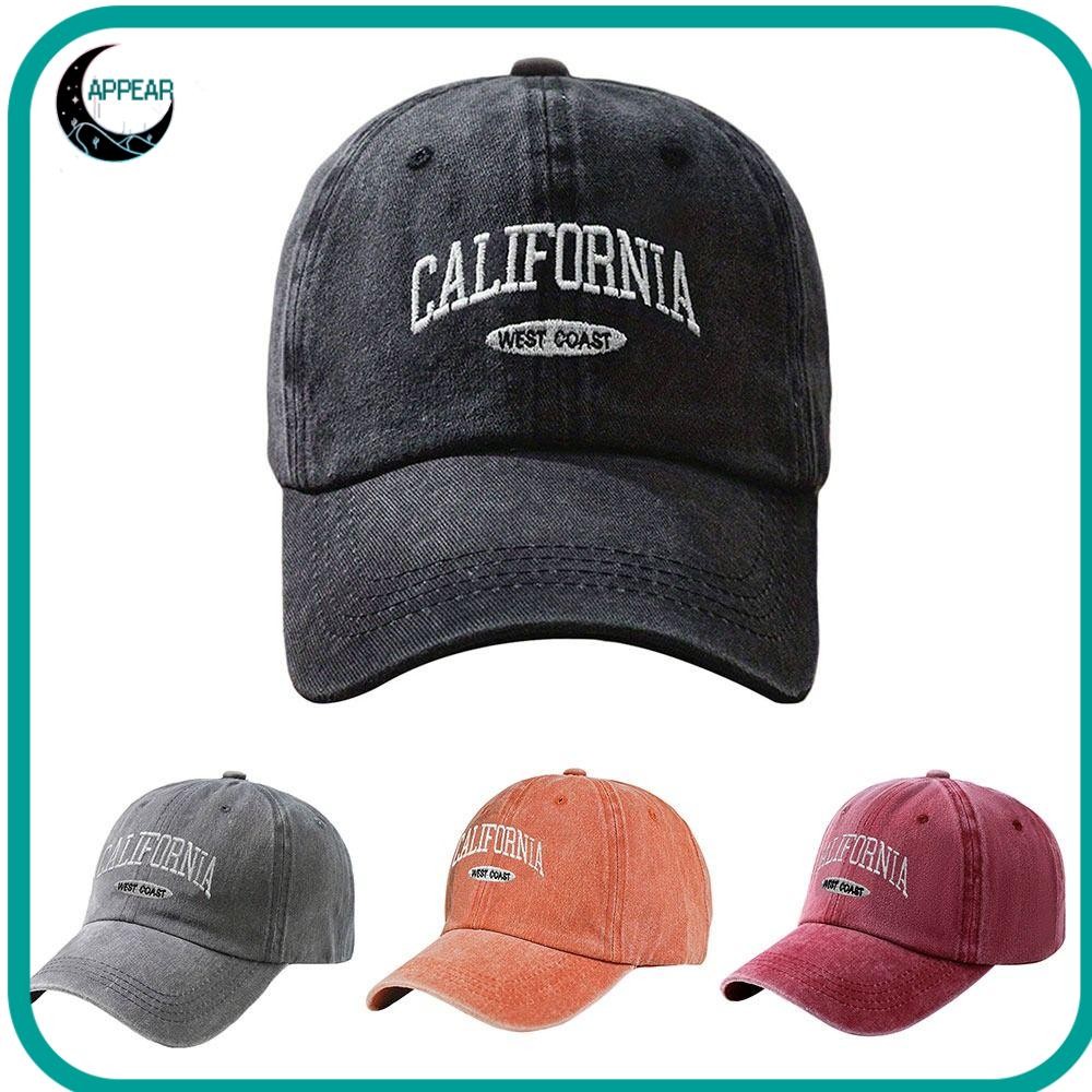 APPEAR หมวกเบสบอลปักลายเฟดด้อย "California Coast" ล้างหมวกเบสบอล,วินเทจตัวอักษรปรับได้หมวก Duckbill สําหรับผู้หญิงและผู้ชาย
