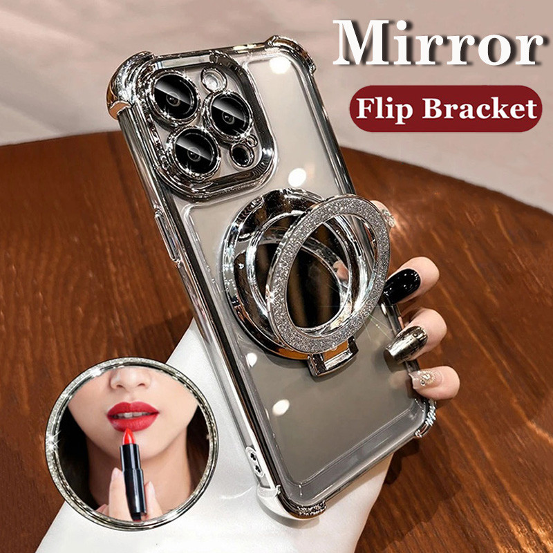 หรูหรา Glitter กระจกแหวนยึดชุบแม่เหล็กเคสโทรศัพท์ สําหรับ Samsung Galaxy A56 A36 A26 A06 A16 A05 A05S A14 A15 A24 A25 A34 A35 A54 A55 กล้องป้องกันถุงลมนิรภัยกันกระแทกซิลิโคนอ่อนนุ่มฝาครอบ