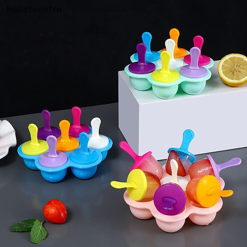 OST 7 หลุม DIY ไอศกรีม Pops แม่พิมพ์ซิลิโคน Ice Cream Maker Popsicles แม่พิมพ์เด็กผลไม้ Shake เครื่องมือห้องครัว N