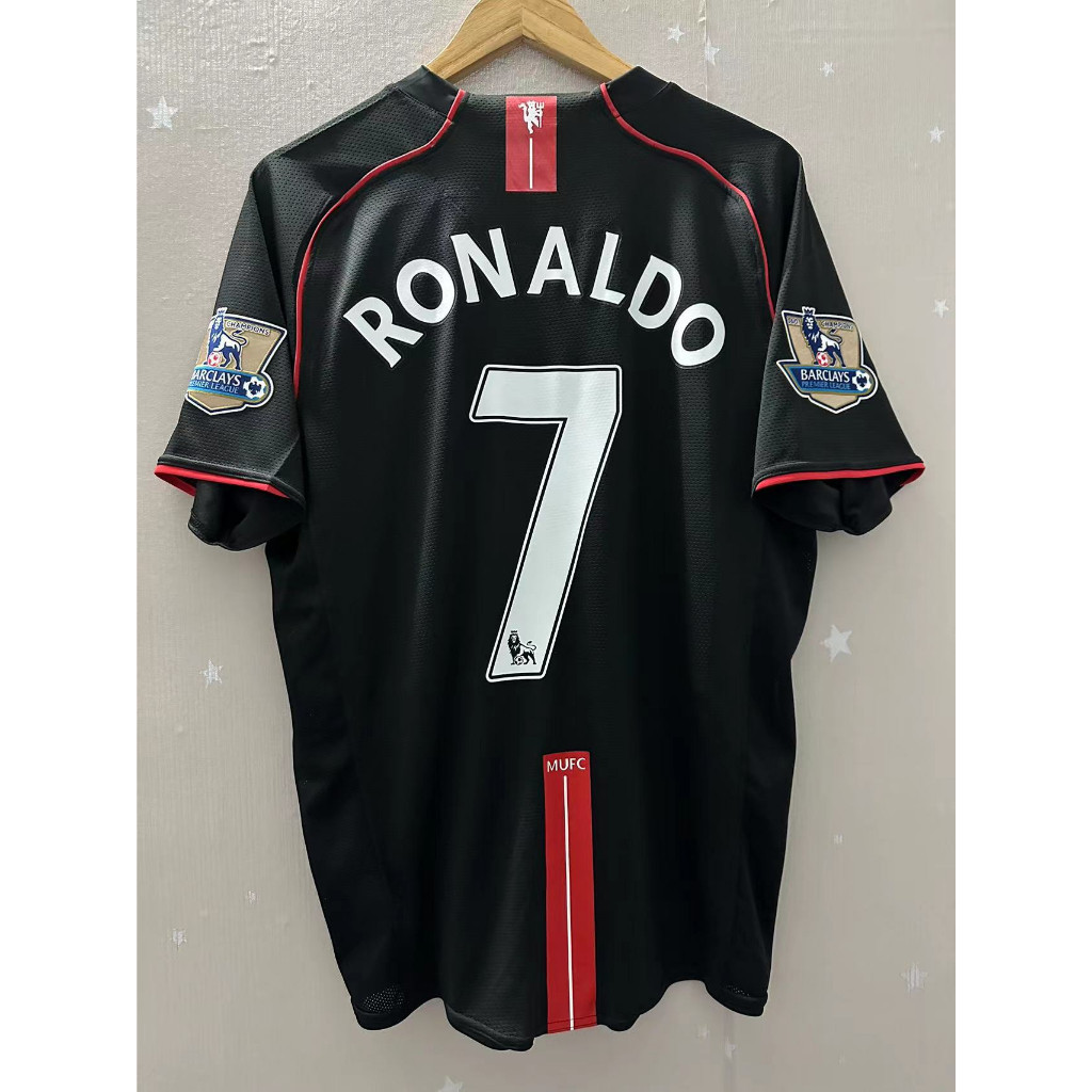 Men 2007-08 Manchester United Away Retro Jersey - Cristiano Ronaldo & Wayne Rooney Custom T-Shirt (ค