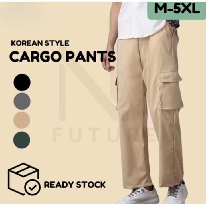 Oversize Khaki Multi-pocket Straight Cut Casual Men Long Couple Cargo Pants Seluar Panjang Lelaki Sl