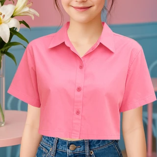 เสื้อเชิ้ตครอปผู้หญิงแขนสั้น ใส่สบาย สินค้าขายดี เสื้อฮาวายสไตล์เกาหลี Hawaii shirt ผ้าไหมอิตาลี เสื้อครอปแฟชั่นผู้หญิง