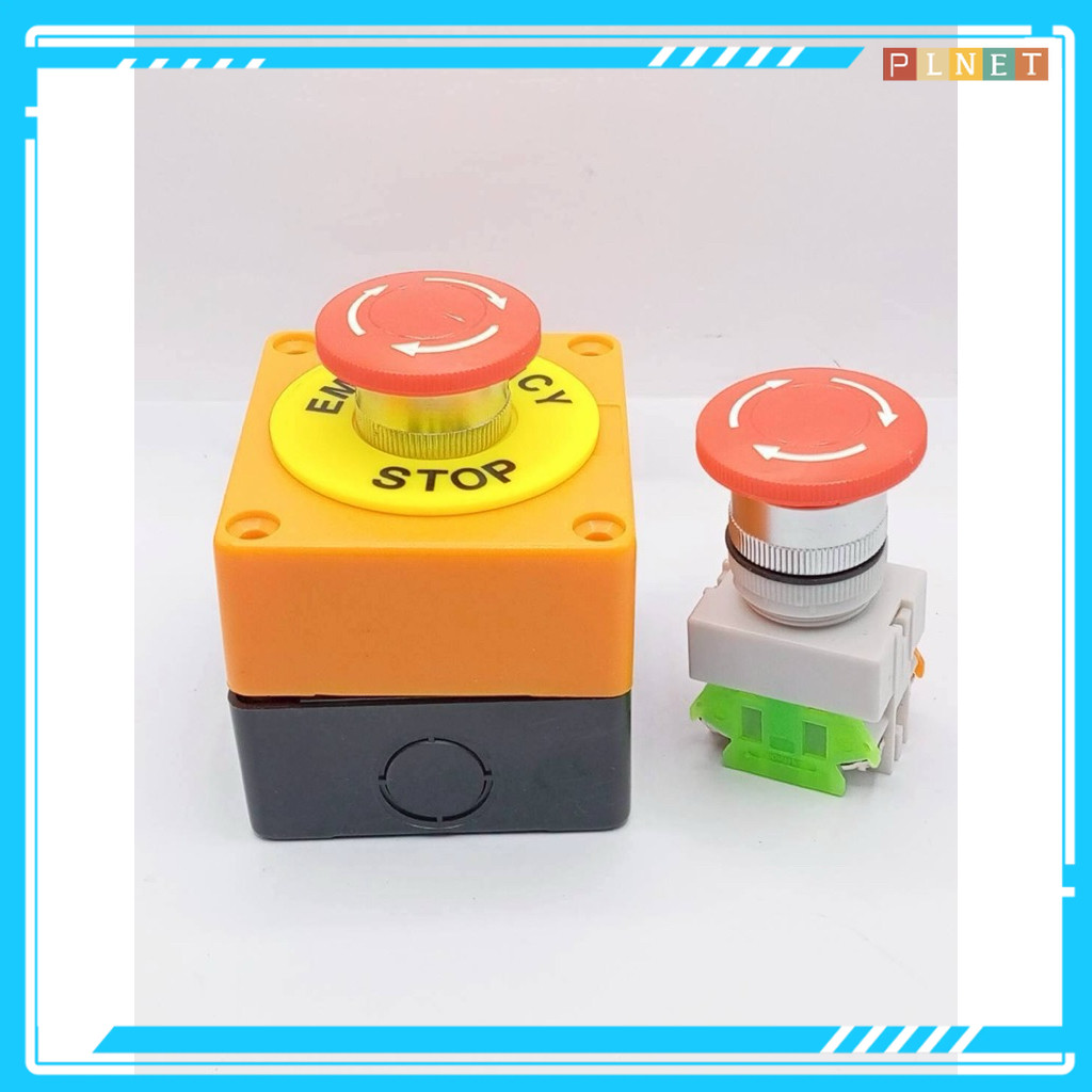 ส่งด่วน Emergency Switch box อีเมอเจนซี่สวิทซ์ ปุ่มฉุกเฉิน Push Button Switch 22mm   ป้าย เนมเพลท Em