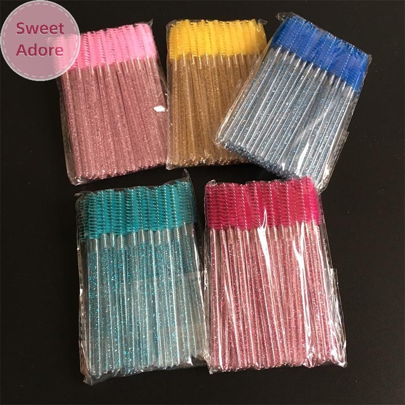 Sweetadore 50 ชิ้นแปรงขนตาคริสตัลแบบใช้แล้วทิ้งมาสคาร่า Wands Applicator Gravg Eyelash TH