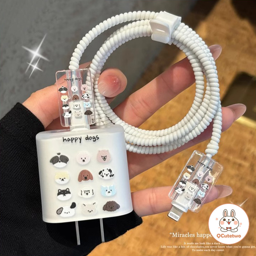 การ์ตูนน่ารักลูกสุนัขรูปแบบ Charger Protector สําหรับ Apple Charger 18/20W Clear Case Cable Winder ใช้งานร่วมกับสําหรับ USB/Type-C