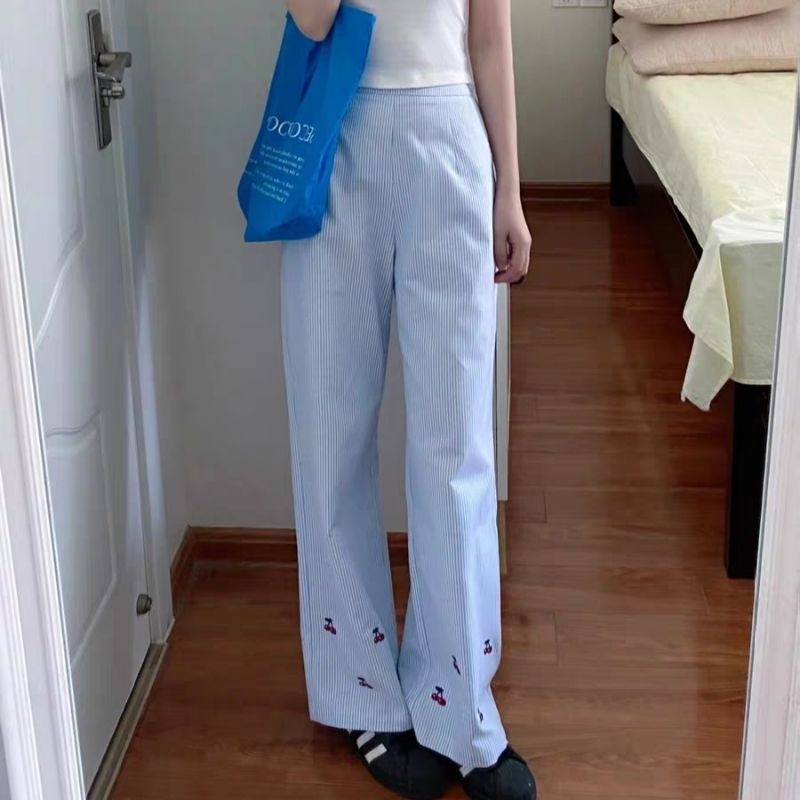 pant Cold Heart 2024 EJ/DJ ​ ปักลายเชอร์รี่​ กางเกง​ขายาวผู้หญิง​ลายเชอร์รี่​