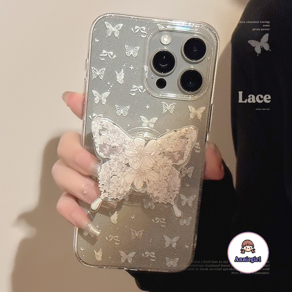 Dreamy ดอกไม้สีขาวผีเสื้อวงเล็บเคสโทรศัพท์สําหรับ IPhone 11 15 16 Pro Max 16 PLUS 12 13 14 Promax เงาใสกันกระแทกนุ่ม TPU โทรศัพท์ปกหลัง