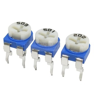 แนวนอน RM065/63 สีฟ้าสีขาวปรับตัวต้านทาน Potentiometer 1K/2K/10K/100R/500R Om 103/104