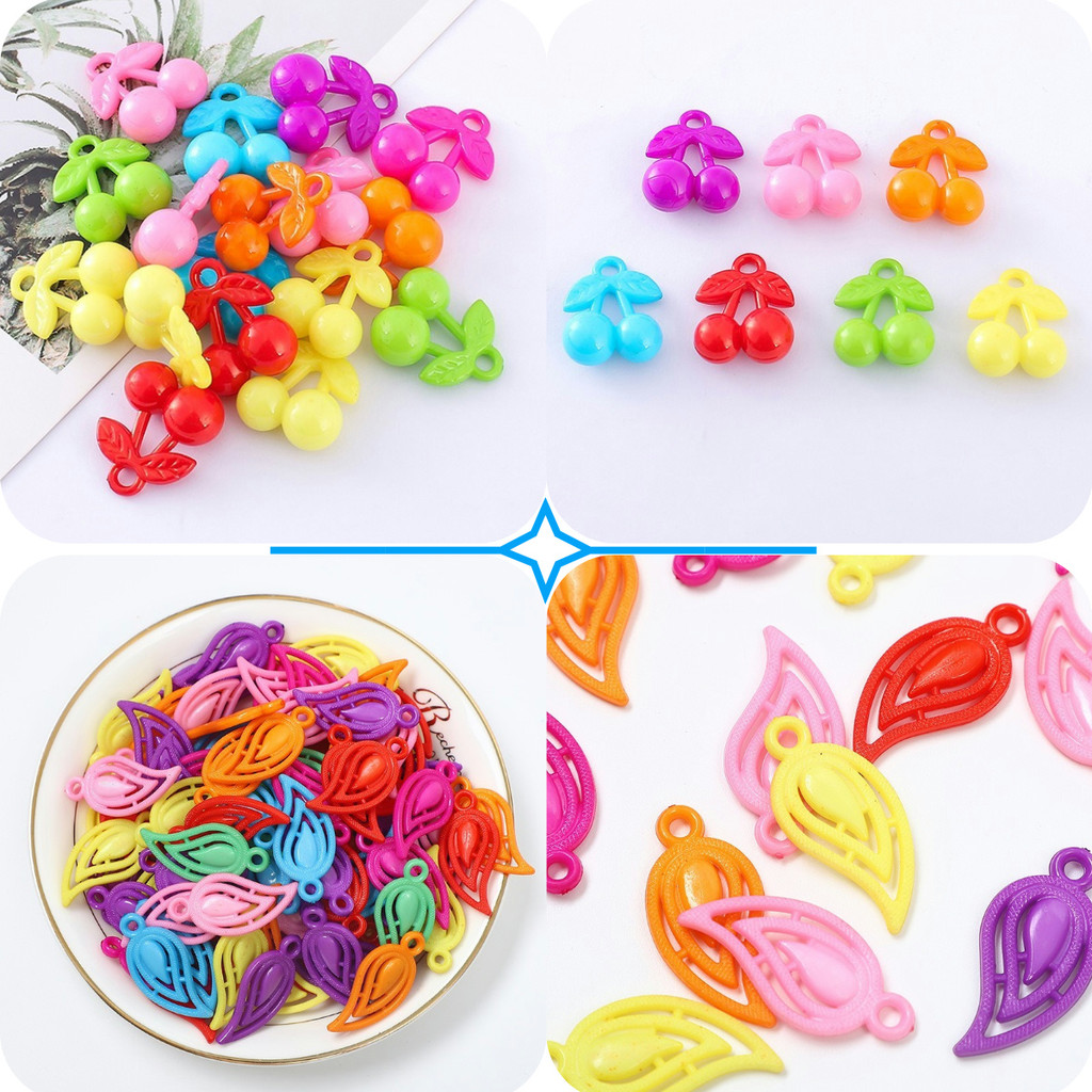 10ชิ้นสีสุ่มจี้อะคริลิอุปกรณ์เครื่องประดับ ทําเอง น่ารักนกเชอร์รี่เห็ดลูกปัดเสน่ห์