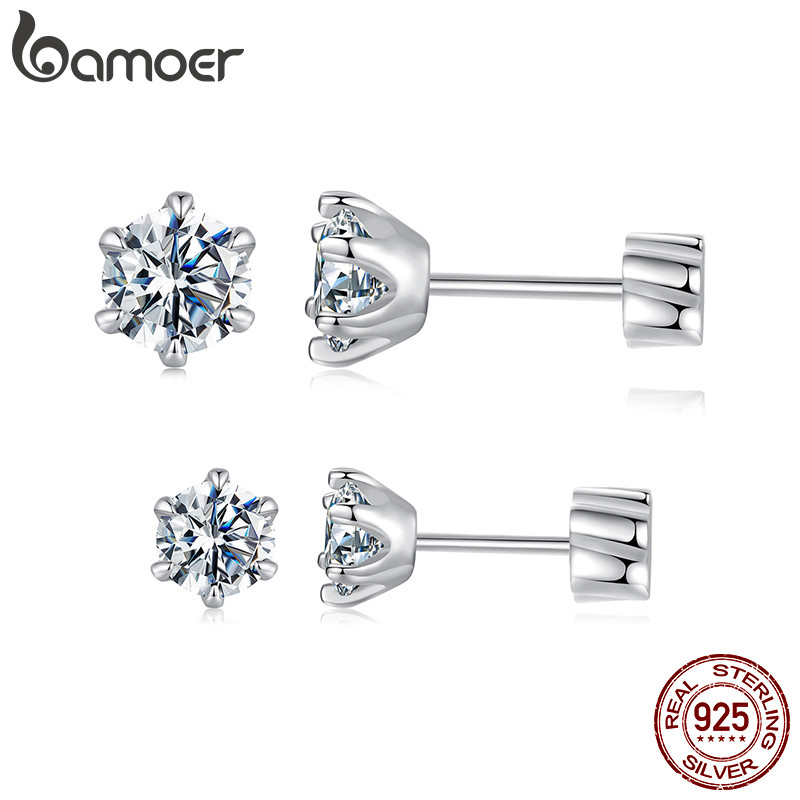 Bamoer 925 Sterling Sliver Stud ต่างหูประกาย Moissanite 0.5CT ของขวัญเครื่องประดับสําหรับผู้หญิง