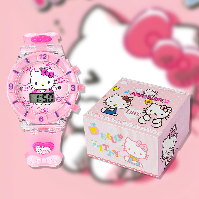 Hello Kitty นาฬิกาเด็กพร้อมเพลงส่องสว่าง LABUBU นาฬิกานักเรียน Sanrio Kuromi นาฬิกา LED สําหรับของขวัญเด็กผู้หญิง My Melody