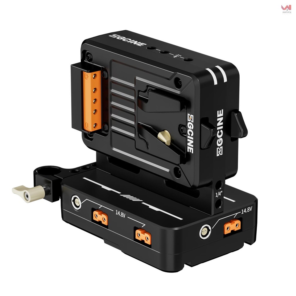 Zcgine VM-HS2 Hot Swap/Shark Fin Dual Micro V Mount แผ่นแบตเตอรี่ V ล็อคอะแดปเตอร์แบตเตอรี่แผ่น LEMO/ D-tap/ BP/ USB-C PD 100W เอาต์พุต 15 มม.Rod Clamp