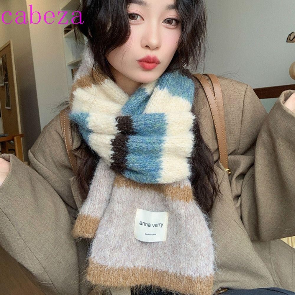 Cabeza ผ้าคลุมไหล่แคชเมียร์หลากสี,หนาสีสันถักผ้าพันคอลาย,Retro Neckerchiefกันลมผู้หญิงผ้าพันคอฤดูหนาวฤดูใบไม้ร่วง