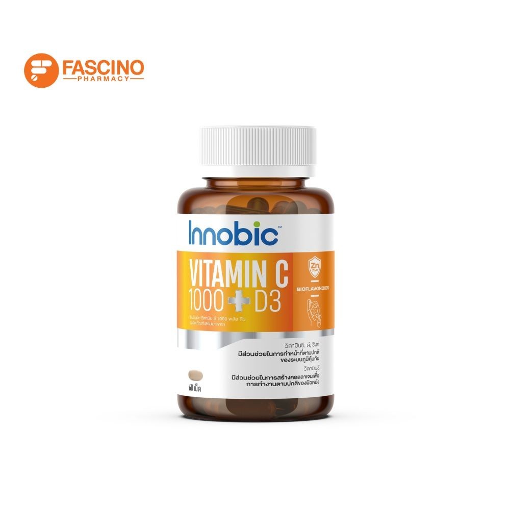 INNOBIC Vitamin C 1000 Plus D3 ผลิตภัณฑ์เสริมอาหารอินโนบิก วิตามินซี 1000 พลัส ดี3 (60 เม็ด)