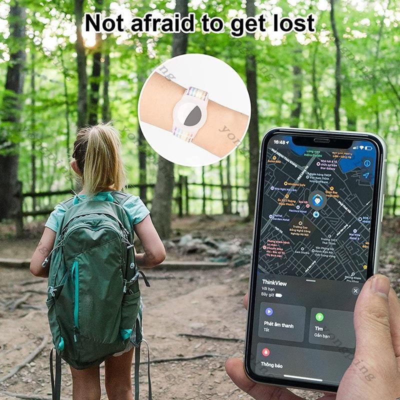 สายรัดข้อมือเด็ก เข้ากันได้กับ Apple AirTag, เคสป้องกันสําหรับ Air Tag GPS Tracker Holder พร้อมสร้อยข้อมือไนลอน