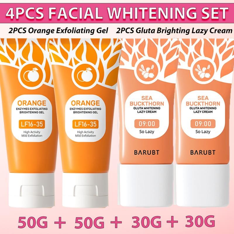 ชุดดูแลผิวหน้า, 4 ชิ้น, 2 ชิ้น, เจลขัดผิวส้มเลือด, 50 กรัม, 2 ชิ้น Gluta Brightening Lazy Cream, 30G, การดูแลผิว