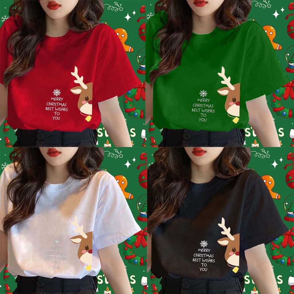 【New】 เสื้อคริสต์มาส Merry Christmas T-shirt ต้นคริสต์มาส ซานตาคลอส พิมพ์ลาย เสื้อครอบครัวคริสต์มาส Christmas tee