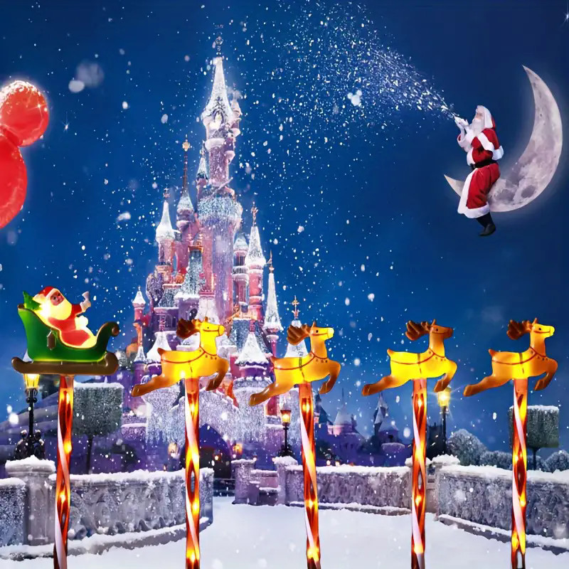 5 ชิ้น/เซ็ตพลังงานแสงอาทิตย์คริสต์มาส Santa Sleigh และ Reindeer สนามหญ้า Stake ตกแต่งชุด Oudoor เทศกาลไฟ LED ตกแต่งสวน 810