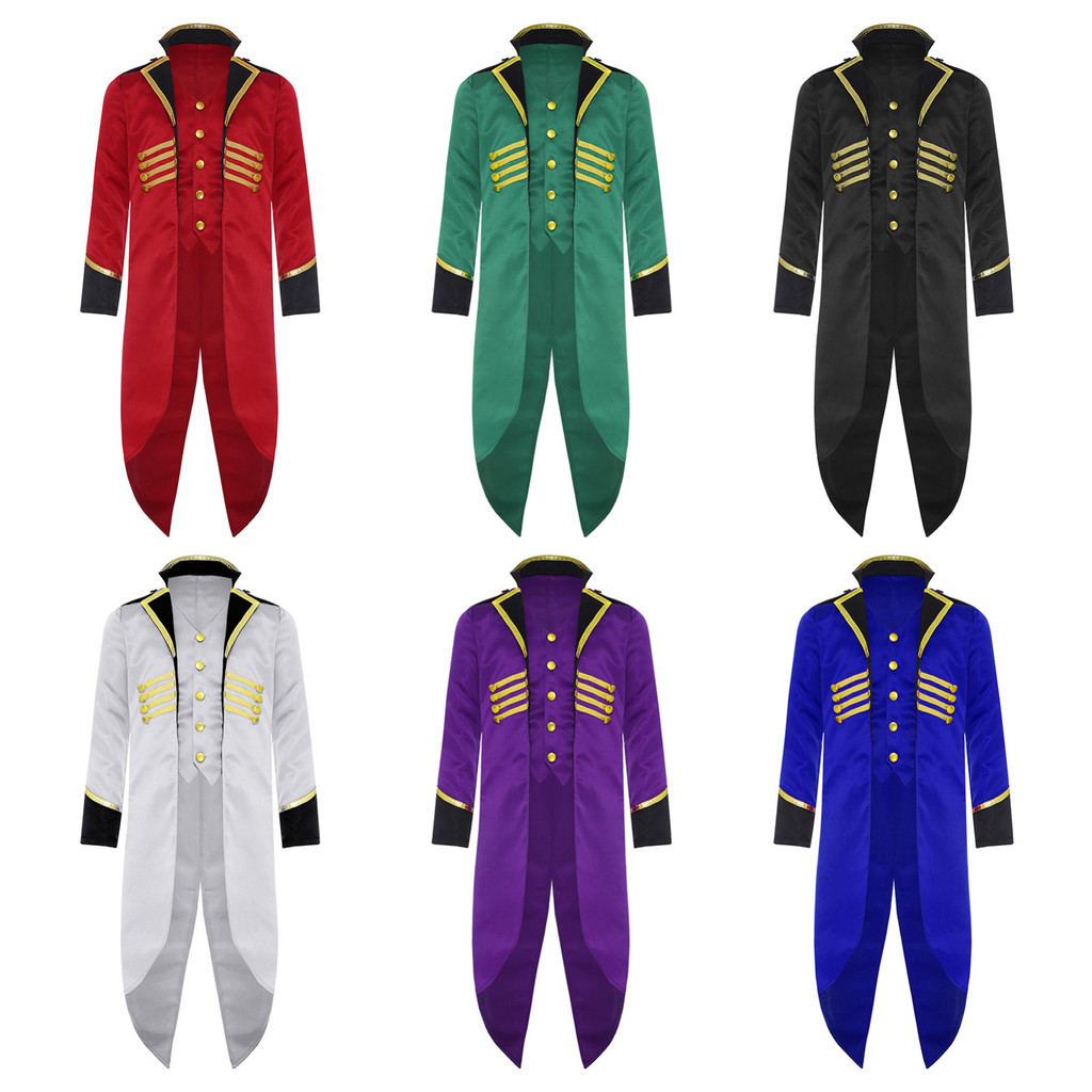 Yeahdor Kids Renaissance Steampunk เครื่องแต่งกายปลอมสองชิ้น Tailcoat Retro Gold ปุ่มสีทึบ Victorian Jacket